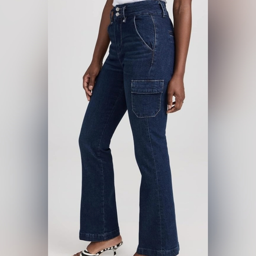 PAIGE Blue Flare Wide Leg Jeans - Picture 3 of 10